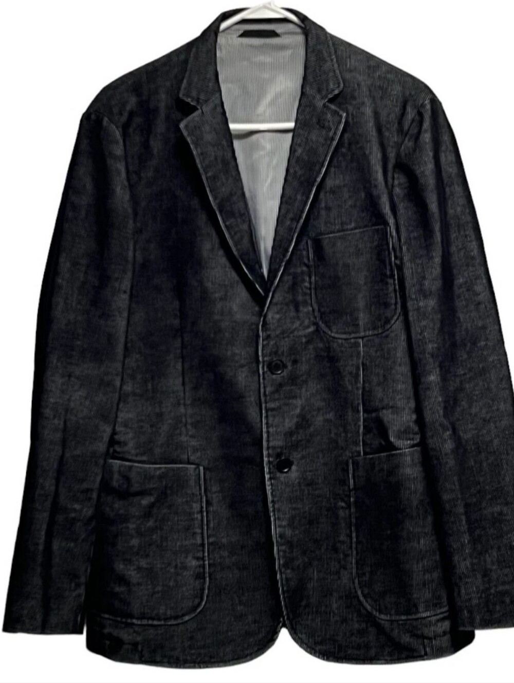 James Campbell Suit Jacket Blazer Black Corduroy Large Button Pockets